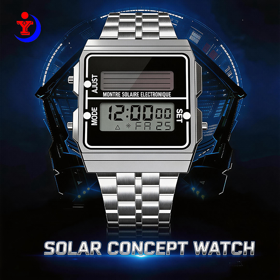 Tide Watch Surf - Retro Silver Metal Square Solar Watch