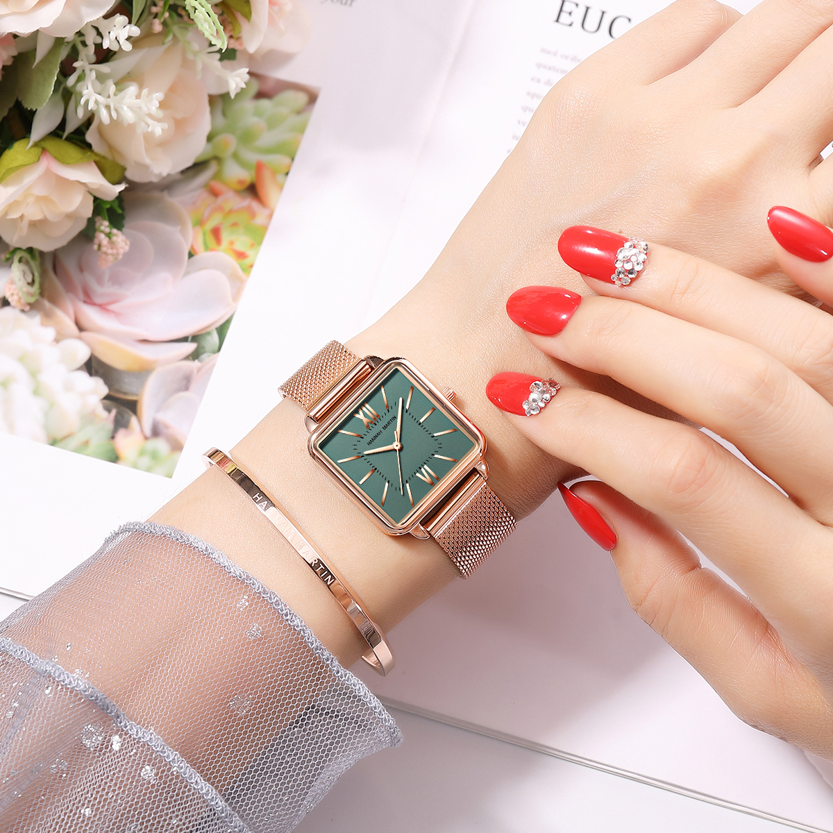 Ladies Square High Quality Sta - مراجعة Anti-Magnetic Watch وسعره