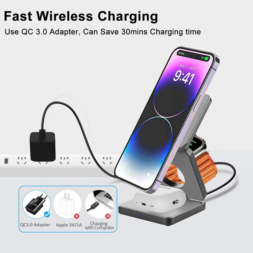Wireless Charger 3 in 1 Foldab - مراجعة Smartwatch Watches Compatible With Iphone وسعره