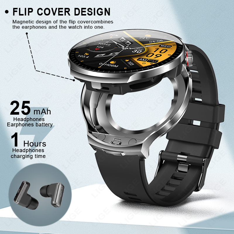 LIGE New TWS 2 in 1 Headset Sm - مراجعة Smartwatch Noise Watches For Men وسعره