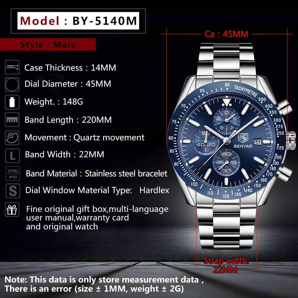 Men Watch BENYAR Top Brand Lux - مراجعة Smartwatch Watches Brands For Men وسعره