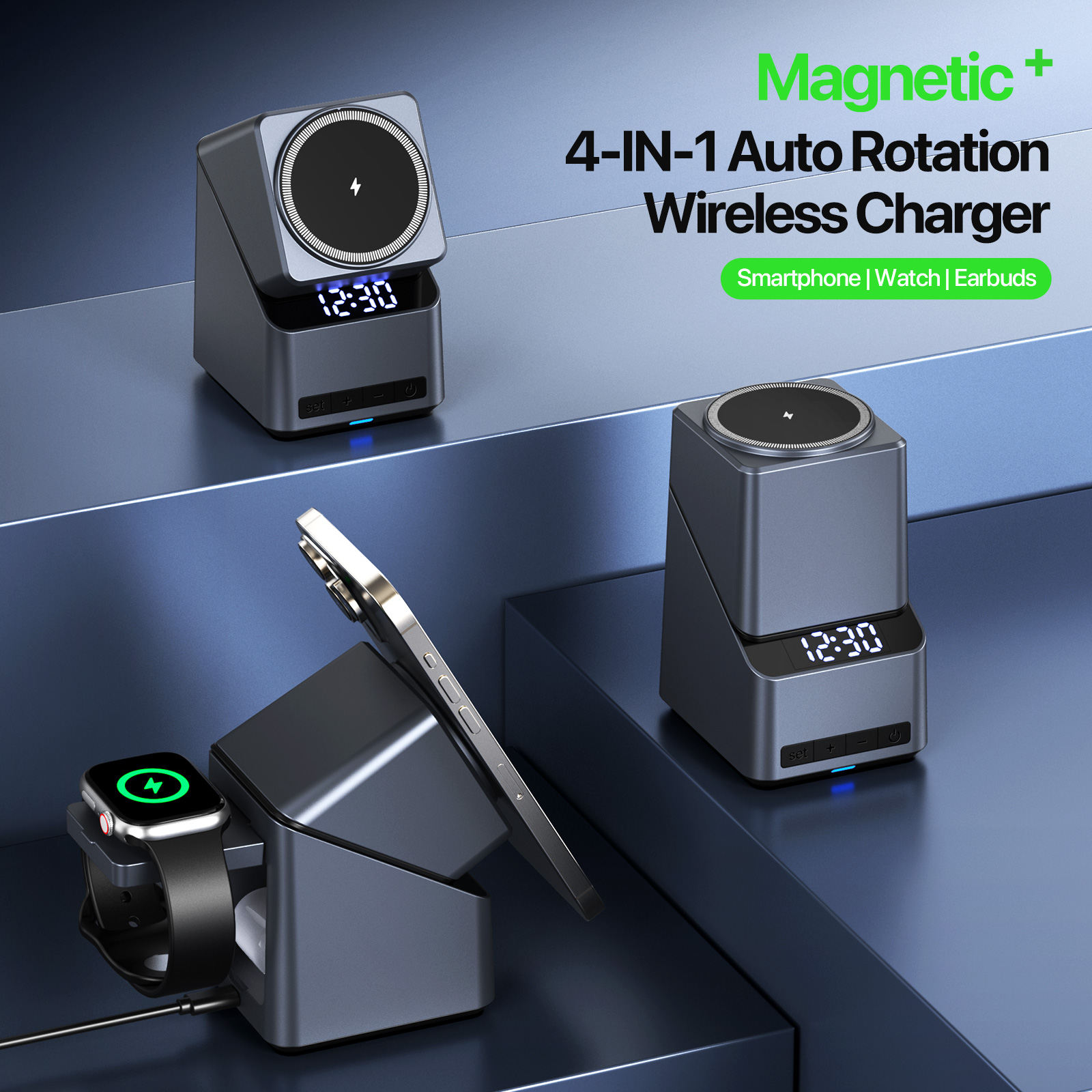 Magnetic 4 in 1 Auto Rotation  - مراجعة Smartwatch Apple Watch وسعره