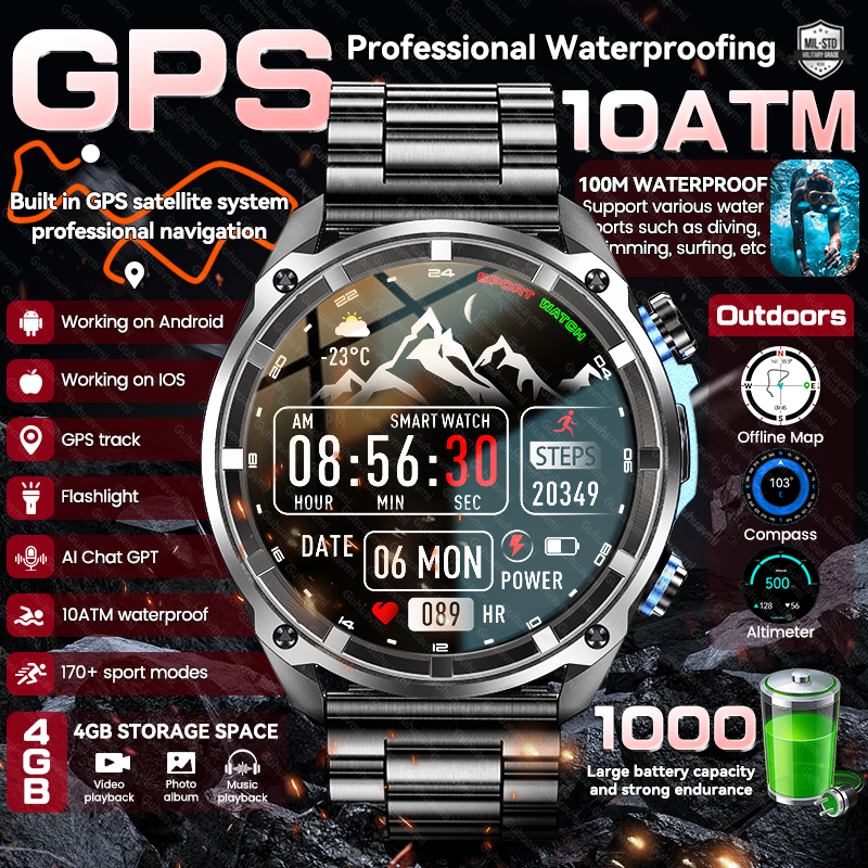 New Military Men  Accuracy GPS - مراجعة Smartwatch Watches Brands For Men وسعره