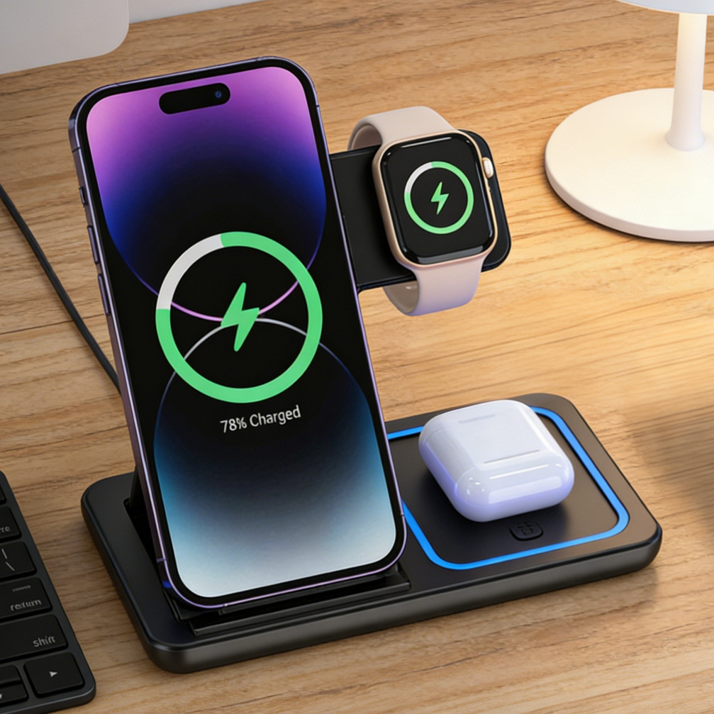 Foldable 3 in 1 Wireless Charg - مراجعة Smartwatch Apple Watch وسعره