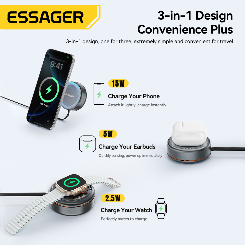 Essager 15W 3 in 1 Magnetic Wi - مراجعة Smartwatch Apple Watch وسعره