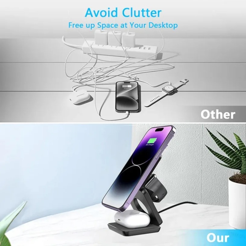 3 in 1 Foldable Magnetic Wirel - مراجعة Smartwatch Watches Compatible With Iphone وسعره